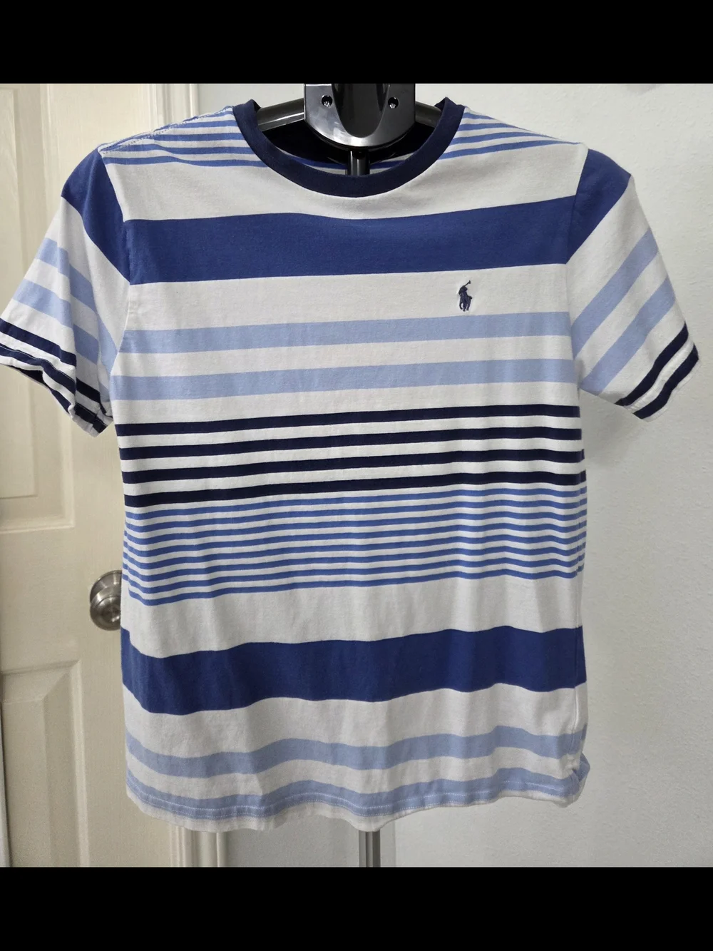 Ralph Lauren Striped Crewneck Tee in Blue & White